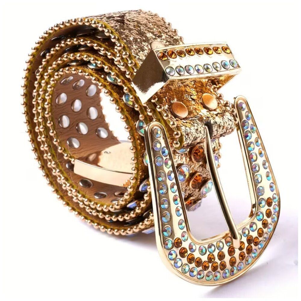 NWT Boutique Gold Western Rhinestone Belt Crystal Studded Cowgirl Y2K Bling - Picture 3 of 6